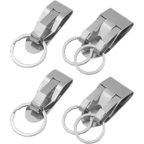 4 Pcs Belt Key Holder Clips, Stainless Steel Security Belt Clip Keychain, Quick Release Clip-On Holder with Detachable Key Ring, Heavy Duty Belt Keyring for ID Badge, Keys or Small Tools