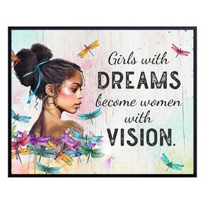 Inspirational Wall Decor for Black Girl - Dragonfly Boho Wall Decor for Women, Black women - Motivational Quote for Girls Bedroom, Apartment - Inspiration, Empowerment Black Art for African Americans