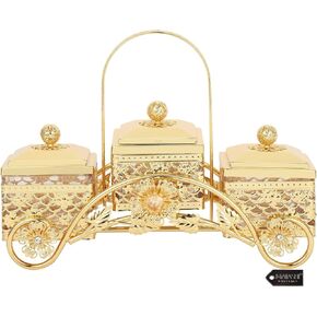 Matashi Present for Mom Gold Plated Triple Square Sweet Dip Bowl with Covers Decorative Tableware Luxury Centerpiece for Kitchen Gift for Mother's Day - Dining Table Decoration