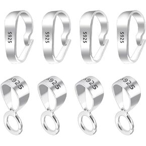 925 Sterling Silver Pinch Bail Pendant Clasp, 6 Pcs Hypoallergenic White Gold Plated Slider Necklace Pendant Pinch Clip with Open Loop Snap Bail Necklace Pendant Clasp Connectors for Jewelry Making