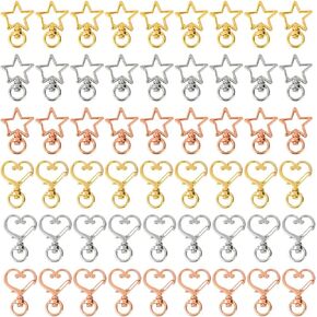 RP Remarkable Power, 100 Pack Silver Metal Star Heart Shape Claw Swivel Lobster Clasp Alloy Snap Hook Keychain Clip for Jewelry Making Bag Accessories DIY Craft