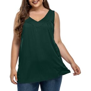 AYIFU Womens Plus Size Tunic Tank Tops Sleeveless Pleated Front V Neck Shirts in Kuwait