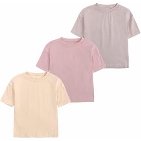 Baby Boys Girls Cotton T-Shirts 3Pack Solid Color Short Sleeve Tee Summer Crewneck Tops for Toddler Kids