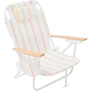 Sunnylife Reclining Beach Chair - Rio Sun Multi. Converts from Backpack to Folding seat, with 5 Reclining Positions, Insulated Cooler Pocket and Adjustable Straps for Easy Carrying.