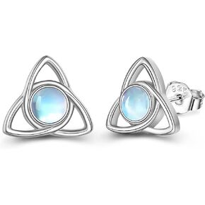 YFN Celtic Knot Earrings 925 Sterling Silver Moonstone Stud Hypoallergenic Trinity Earrings Jewelry Gift for Women Girls