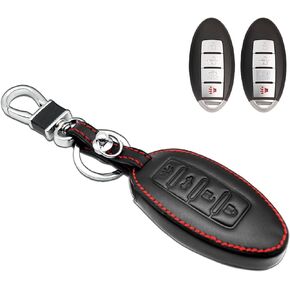 MECHCOS Compatible with Nissan Altima Armada Frontier GT-R Kicks Leaf Maxima Murano Pathfinder Rogue Select Sentra Titan Versa Versa Note Infiniti QX80 Leather Key Fob Cover Case Keychain Protecter