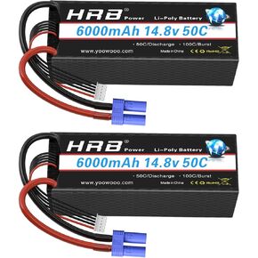 HRB 2pcs 4S 6000mAh Lipo Battery EC5 14.8V 50C Hardcase RC Lipo Battery Compatible with RC Car RC Plane RC Truck RC Boat