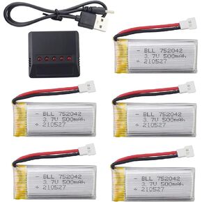 3.7V 500mAh Battery 5Pcs+1pcs Charger for H31 H37 H6D X4 FPV H107C H107D H107L H107P H108 JXD392 JXD388 JXD385 UDI U816A X5C X5SW HS170 HS170C HS170G F180W F180C TR-C385 TR-P51 TR-F22