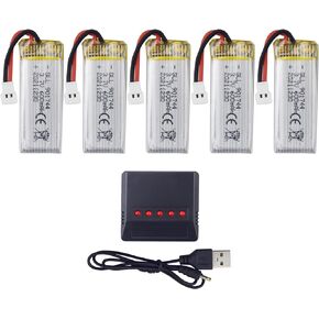 5PCS 3.7V 600mAh Lithium Battery with 5-in-1 Charger for SYMA X600W X700 X700W Quadcopter Remote Control Drone