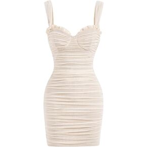 Verdusa Women's Sleeveless Sweetheart Neck Ruched Bodycon Pencil Short Dress