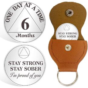 3 Month Triplate Sobriety Coin with Leather Holder - Three Month Recovery Ariab Numeral AA Coins - 1-12 Month Prime AA Medallions - 90 Days Alcoholics Anonymous Token Gifts for Men Women