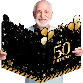 Tiamon Large Greeting Card 25 x 16 Inch Giant Guest Book Jumbo Happy Birthday Card Big Oversize Plastic Custom Guest Book for Women Men Party Decorations(Birthday Theme)