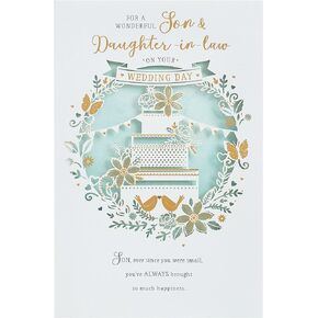 UK Greetings Son & Daughter-In-Law Wedding Card With Envelope - Pretty Cake Design