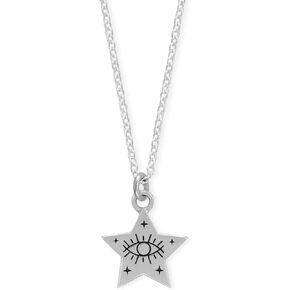 Boma Jewelry Sterling Silver Evil Eye Star Neckalce with Oxidized Details, 18 Inches