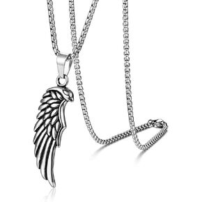 Punk Titanium Steel Angel Wing Pendant Feather Necklace