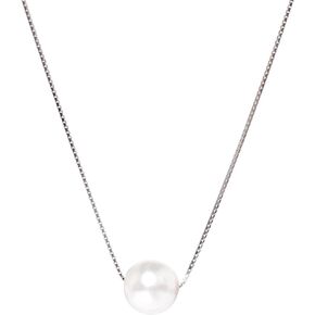 Pearl Necklaces for Women, 925 Sterling Silver Dainty Cute Pearl Necklace Adjustable Length for Girls Birthday, Mother’s Day, Engagements,Thanksgiving, Christmas Jewelry Gifts (White&Silver)
