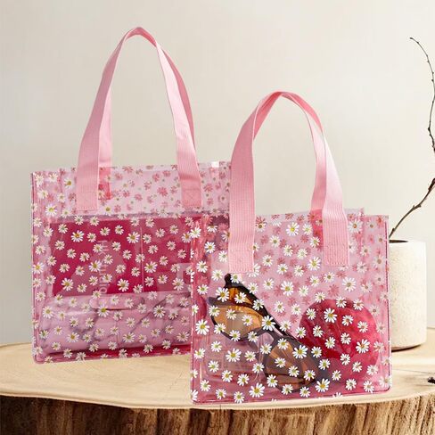 Daisy Flower PVC Tote Bag, Small Clear PVC Handbag for Beach Vacation Shopping, Waterproof Purse Bag in Saudi Arabia