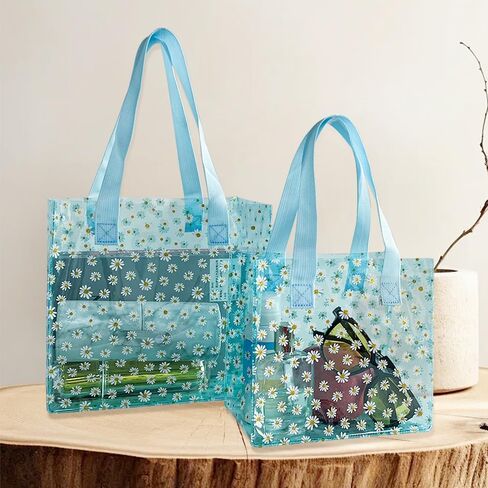 Daisy Flower PVC Tote Bag, Small Clear PVC Handbag for Beach Vacation Shopping, Waterproof Purse Bag in Saudi Arabia