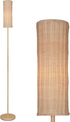 Boho Floor Lamp with Cylindrical Rattan Lampshade, Torchiere lamp for Bedroom, Living Room, Corner Tall Floor Lamp with Dimmable Switch in Kuwait