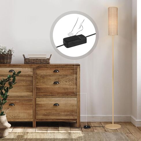 Boho Floor Lamp with Cylindrical Rattan Lampshade, Torchiere lamp for Bedroom, Living Room, Corner Tall Floor Lamp with Dimmable Switch in Kuwait