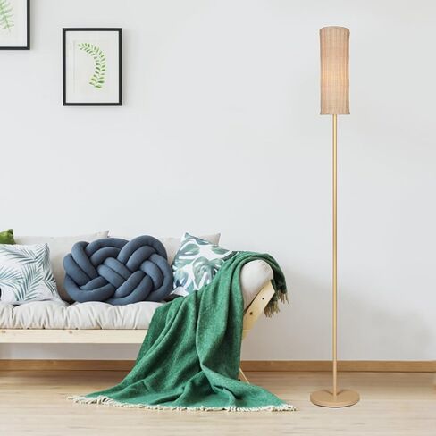 Boho Floor Lamp with Cylindrical Rattan Lampshade, Torchiere lamp for Bedroom, Living Room, Corner Tall Floor Lamp with Dimmable Switch in Kuwait
