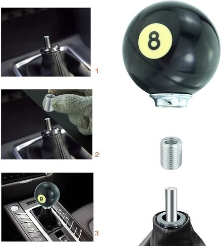 Lunsom Round Shift Knob, 8 Billiard Gear Shifter Lever Head Shift Ball Car Stick Handle Fit Most Automatic Manual Transmission Vehicle (M8x1.25, 8 Black) in Saudi Arabia