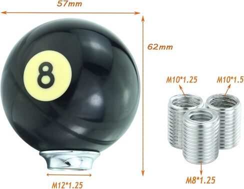 Lunsom Round Shift Knob, 8 Billiard Gear Shifter Lever Head Shift Ball Car Stick Handle Fit Most Automatic Manual Transmission Vehicle (M8x1.25, 8 Black) in Saudi Arabia