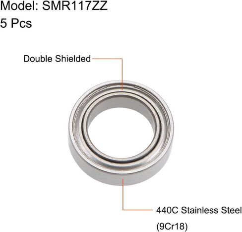 Uxcell SMR74ZZ محامل كروية ذات أخدود عميق 4 مم × 7 مم × 2.5 مم مزدوجة محمية من الفولاذ المقاوم للصدأ 5 قطع in Kuwait