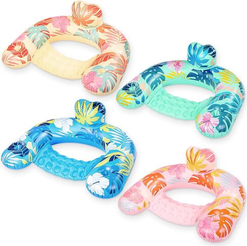 Capoda 4 Pack Inflatable Pool Floats Chairs Floating Seat with Backrest and Cup Holder Swimming Pool Water Hammock Chair Float Lounge Large Floaties for Adults Summer Pool Beach Outdoor (Hawaii) in Saudi Arabia