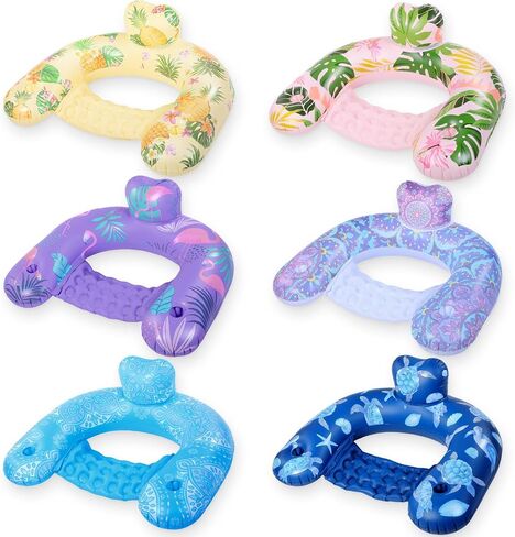 Capoda 4 Pack Inflatable Pool Floats Chairs Floating Seat with Backrest and Cup Holder Swimming Pool Water Hammock Chair Float Lounge Large Floaties for Adults Summer Pool Beach Outdoor (Hawaii) in Saudi Arabia