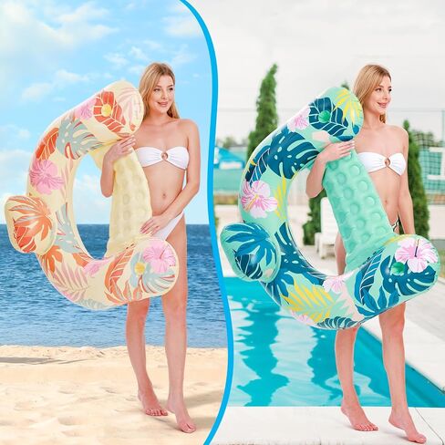 Capoda 4 Pack Inflatable Pool Floats Chairs Floating Seat with Backrest and Cup Holder Swimming Pool Water Hammock Chair Float Lounge Large Floaties for Adults Summer Pool Beach Outdoor (Hawaii) in Saudi Arabia