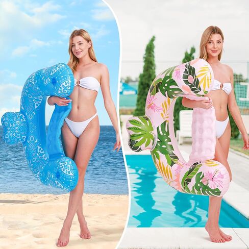 Capoda 4 Pack Inflatable Pool Floats Chairs Floating Seat with Backrest and Cup Holder Swimming Pool Water Hammock Chair Float Lounge Large Floaties for Adults Summer Pool Beach Outdoor (Hawaii) in Saudi Arabia