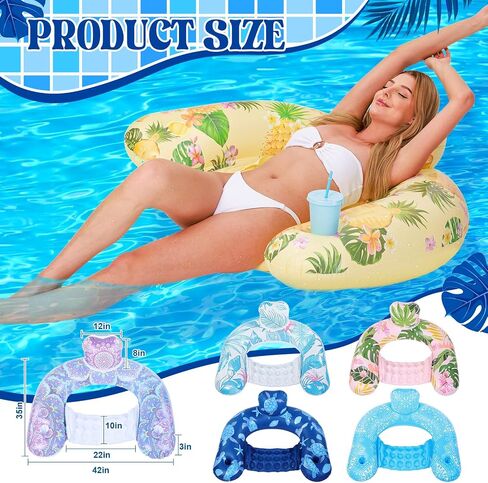 Capoda 4 Pack Inflatable Pool Floats Chairs Floating Seat with Backrest and Cup Holder Swimming Pool Water Hammock Chair Float Lounge Large Floaties for Adults Summer Pool Beach Outdoor (Hawaii) in Saudi Arabia
