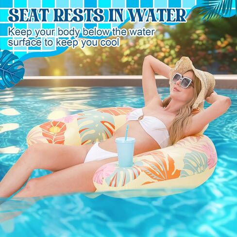 Capoda 4 Pack Inflatable Pool Floats Chairs Floating Seat with Backrest and Cup Holder Swimming Pool Water Hammock Chair Float Lounge Large Floaties for Adults Summer Pool Beach Outdoor (Hawaii) in Saudi Arabia