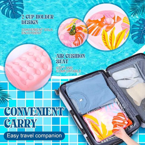 Capoda 4 Pack Inflatable Pool Floats Chairs Floating Seat with Backrest and Cup Holder Swimming Pool Water Hammock Chair Float Lounge Large Floaties for Adults Summer Pool Beach Outdoor (Hawaii) in Saudi Arabia