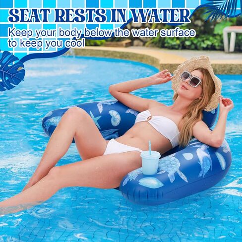 Capoda 4 Pack Inflatable Pool Floats Chairs Floating Seat with Backrest and Cup Holder Swimming Pool Water Hammock Chair Float Lounge Large Floaties for Adults Summer Pool Beach Outdoor (Hawaii) in Saudi Arabia