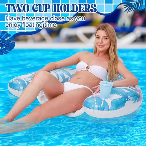 Capoda 4 Pack Inflatable Pool Floats Chairs Floating Seat with Backrest and Cup Holder Swimming Pool Water Hammock Chair Float Lounge Large Floaties for Adults Summer Pool Beach Outdoor (Hawaii) in Saudi Arabia