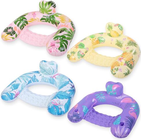 Capoda 4 Pack Inflatable Pool Floats Chairs Floating Seat with Backrest and Cup Holder Swimming Pool Water Hammock Chair Float Lounge Large Floaties for Adults Summer Pool Beach Outdoor (Hawaii) in Saudi Arabia