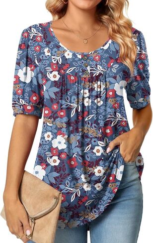 POPYOUNG Puff Short Sleeve Ladies Casual elbow sleeve tunic tops for leggings in Saudi Arabia