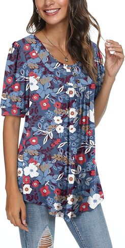 POPYOUNG Puff Short Sleeve Ladies Casual elbow sleeve tunic tops for leggings in Saudi Arabia