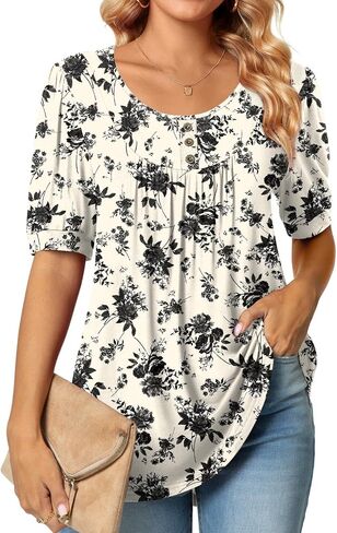 POPYOUNG Puff Short Sleeve Ladies Casual elbow sleeve tunic tops for leggings in Saudi Arabia
