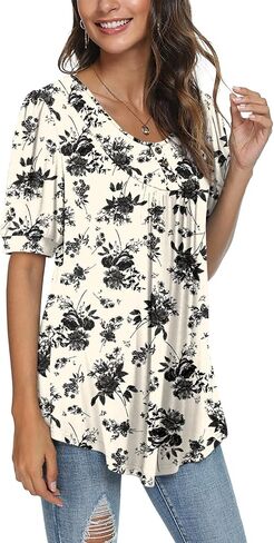 POPYOUNG Puff Short Sleeve Ladies Casual elbow sleeve tunic tops for leggings in Saudi Arabia