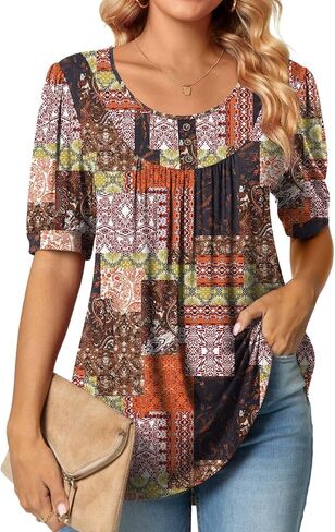 POPYOUNG Puff Short Sleeve Ladies Casual elbow sleeve tunic tops for leggings in Saudi Arabia