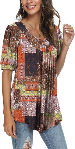 POPYOUNG Puff Short Sleeve Ladies Casual elbow sleeve tunic tops for leggings in Saudi Arabia