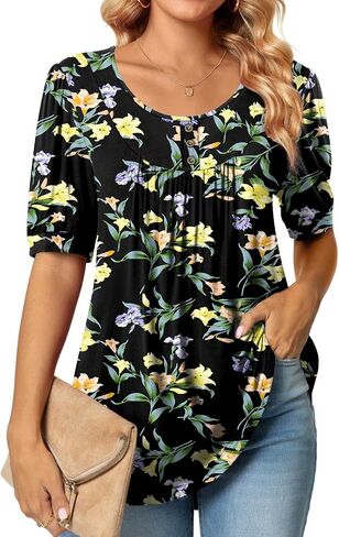 POPYOUNG Puff Short Sleeve Ladies Casual elbow sleeve tunic tops for leggings in Saudi Arabia