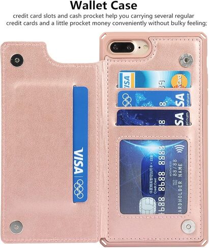 iCoverCase Compatible with iPhone 8 Plus/7 Plus Wallet Phone Case with Card Holder for Women, RFID Blocking Embossed PU Leather Wrist Strap Case (Heart Black) in Kuwait