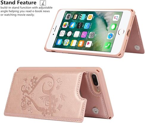 iCoverCase Compatible with iPhone 8 Plus/7 Plus Wallet Phone Case with Card Holder for Women, RFID Blocking Embossed PU Leather Wrist Strap Case (Heart Black) in Kuwait