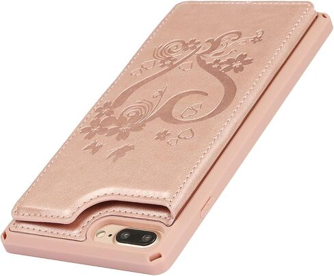 iCoverCase Compatible with iPhone 8 Plus/7 Plus Wallet Phone Case with Card Holder for Women, RFID Blocking Embossed PU Leather Wrist Strap Case (Heart Black) in Kuwait