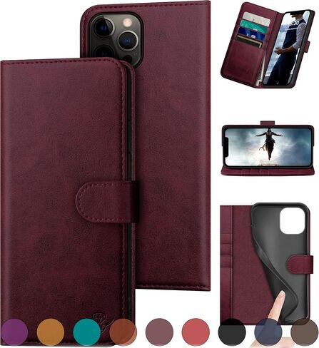 for iPhone 12 Pro Max 6.7" Genuine Leather Wallet case【RFID Blocking】【4 Credit Card Holder】【Real Leather】 Flip Folio Book Phone case Protective Cover Women Men for Apple 12ProMax case Black in Saudi Arabia