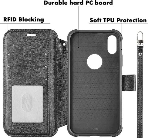 VANAVAGY متوافق مع حافظة محفظة iPhone XR للنساء والرجال، غطاء جلدي قابل للطي RFID مع معصم يدعم الشحن اللاسلكي مع حامل البطاقة وواقي شاشة زجاجي، بني in Kuwait